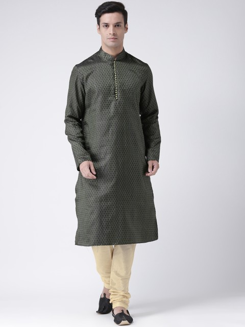 

DEYANN Men Black & Cream-ColouredSelf Design Kurta with Churidar