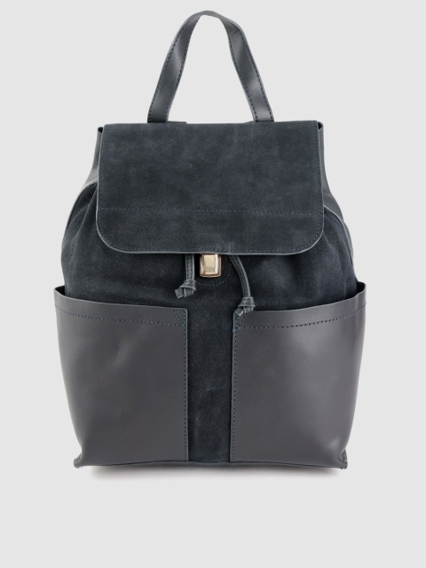

Accessorize Women Navy Blue Solid Leather Backpack