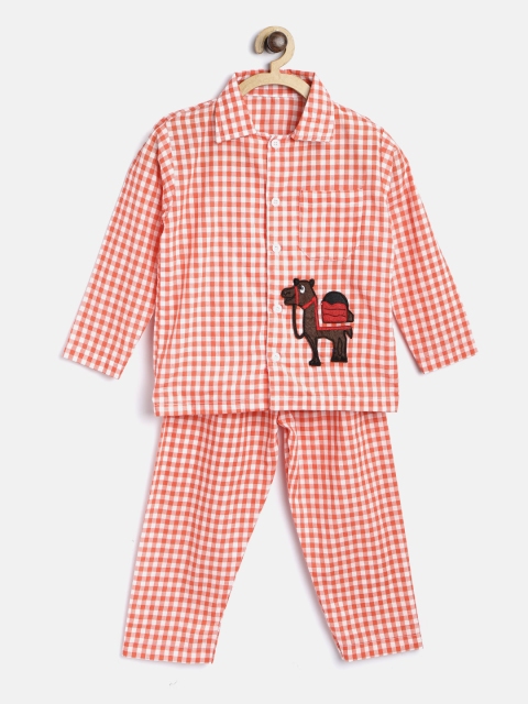 

Kids Clan Peach-Coloured & White Checked Night Suit KCN-7A