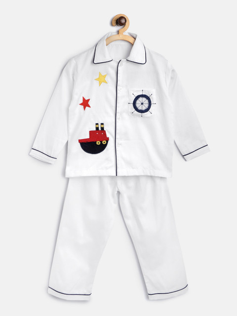 

Kids Clan Unisex White Solid Night Suit KCN-5A