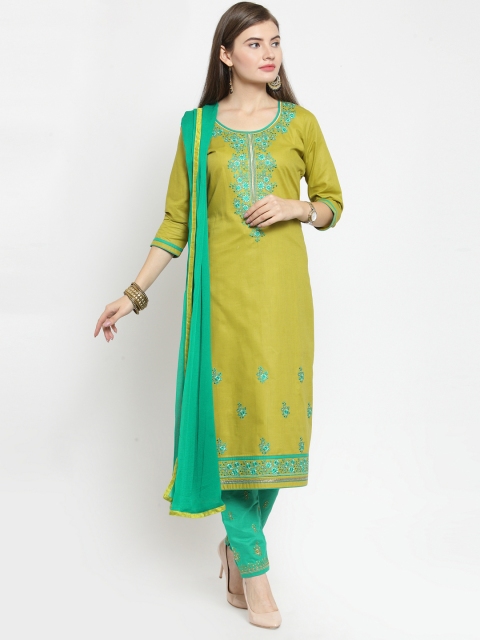 

Kvsfab Olive Green Cotton Blend Unstitched Dress Material