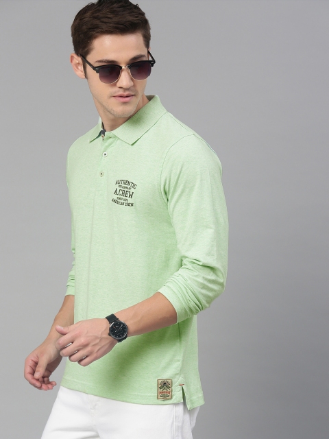 

American Crew Men Green Solid Polo Collar Pure Cotton T-shirt