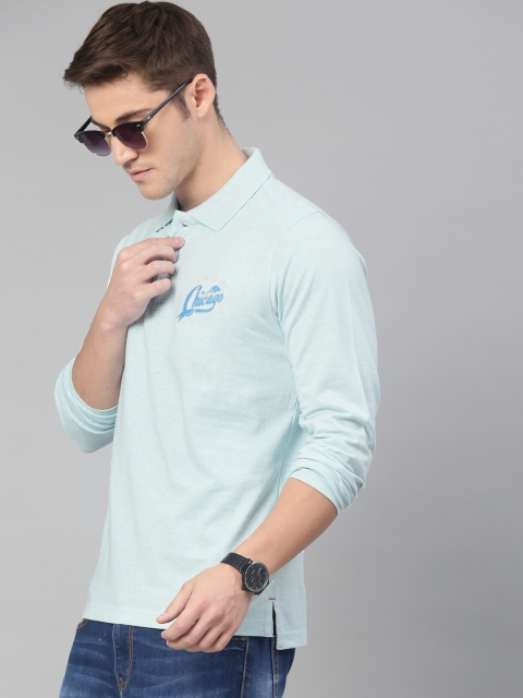 

American Crew Men Blue Solid Polo Collar T-shirt