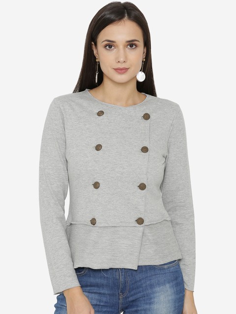 

Yaadleen Women Grey Solid Open Front Jacket