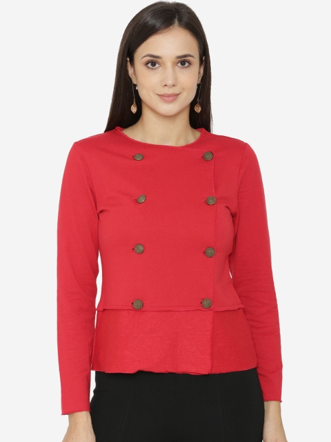 

Yaadleen Women Red Solid Open Front Jacket