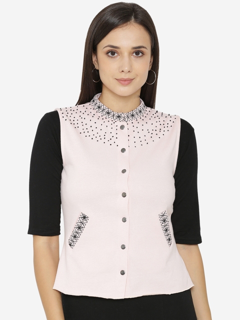

Yaadleen Women Cream-Coloured Printed Open Front Jacket