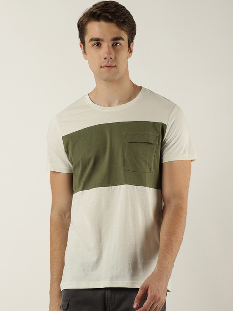 

Blue Saint Men White Colourblocked Round Neck T-shirt
