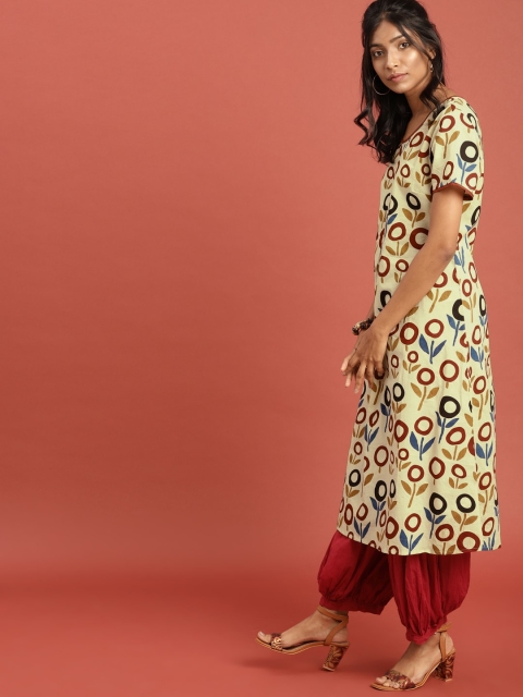 

Taavi Women Beige & Brown Bagru Hand Block Print Sustainable Kurta with Pleats