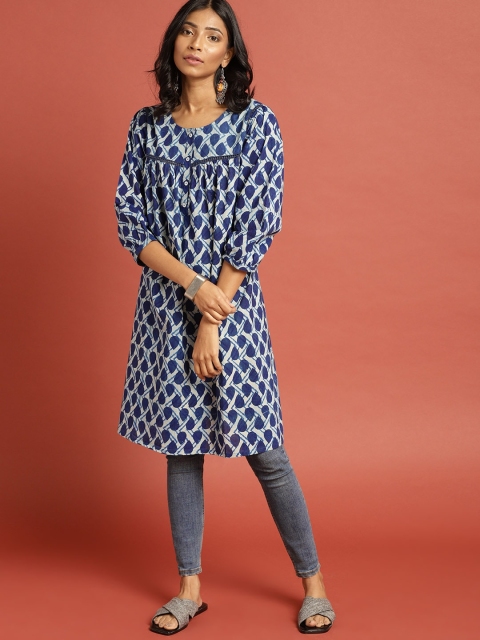 

Taavi Women Blue Printed Indigo Block Print Sustainable A-Line Kurta