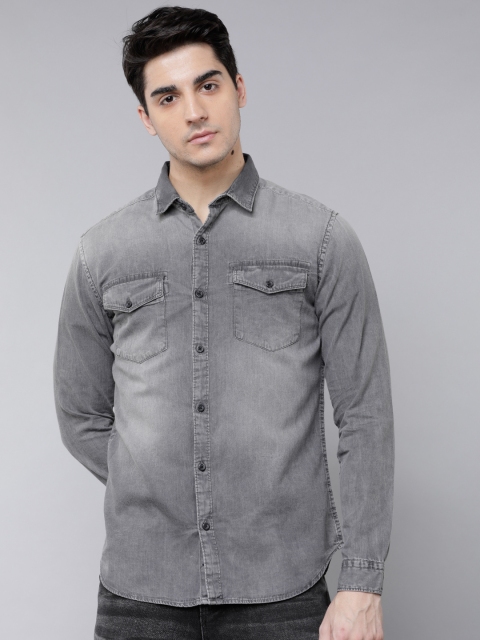 

LOCOMOTIVE Men Grey Slim Fit Faded Casual Shirt