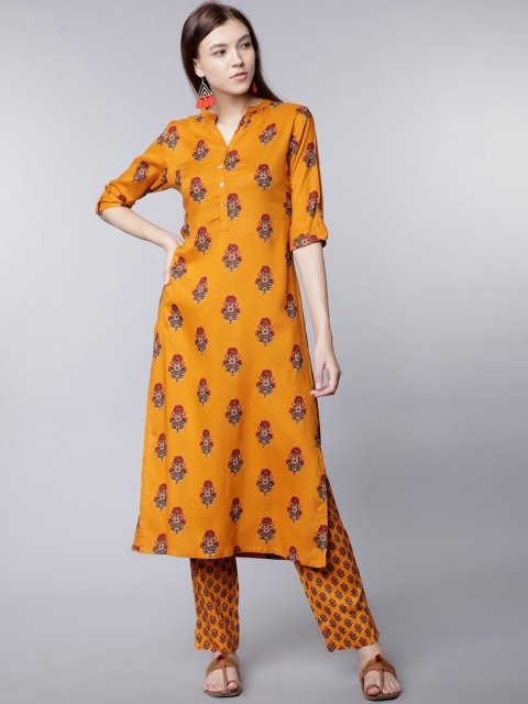 

Vishudh Women Mustard Printed Kurti with palazzo
