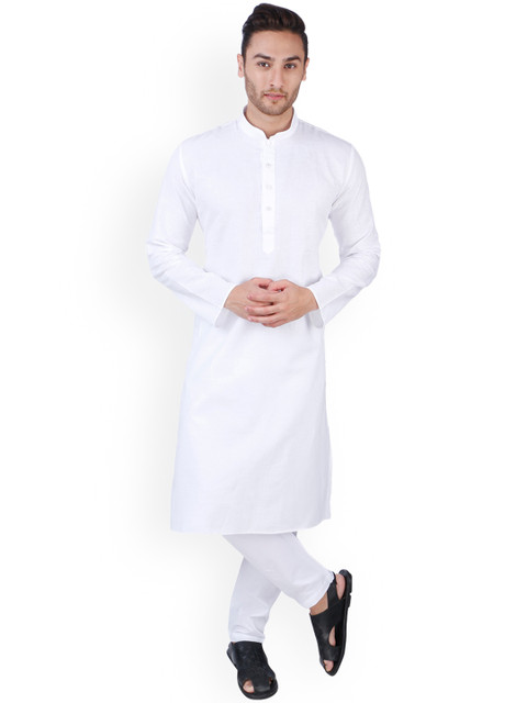 

RAJUBHAI HARGOVINDAS Men White Solid Kurta with Pyjamas
