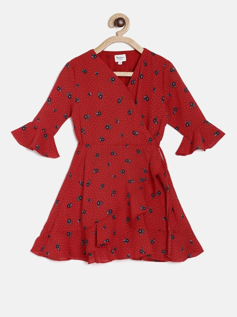 

Pepe Jeans Girls Red Printed Wrap Dress