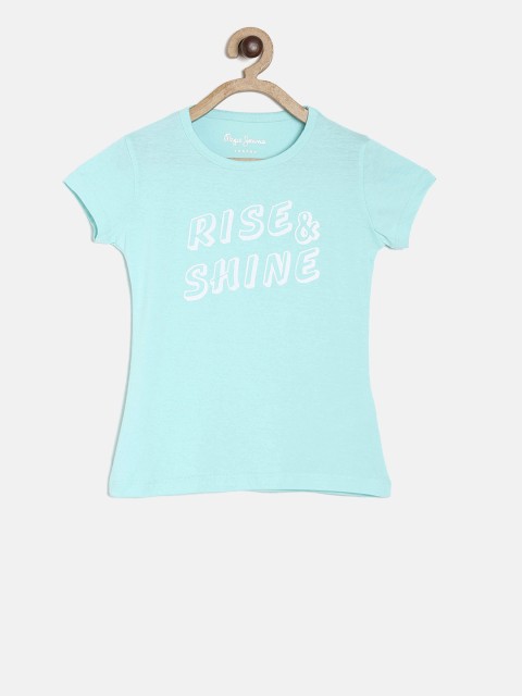 

Pepe Jeans Girls Turquoise Blue Printed Round Neck T-shirt