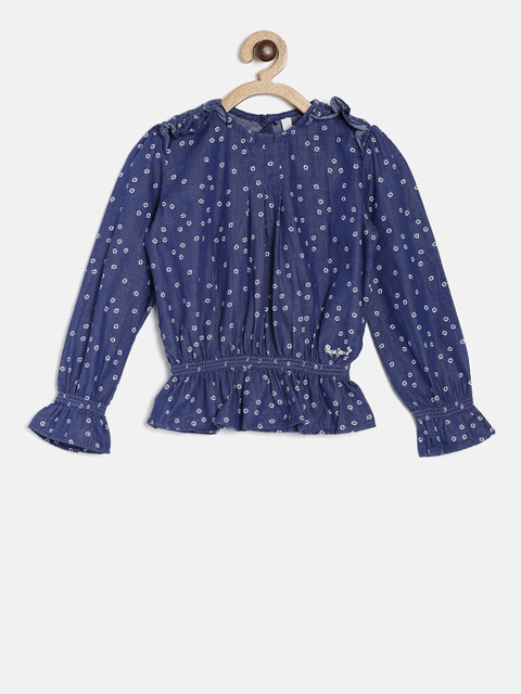 

Pepe Jeans Girls Navy Blue Printed Blouson Pure Cotton Top