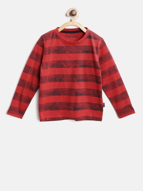 

Pepe Jeans Boys Red & Navy Striped Round Neck T-shirt