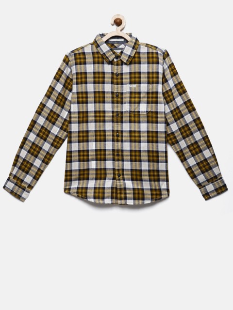 

Pepe Jeans Boys Mustard & Navy Blue Regular Fit Checked Casual Shirt