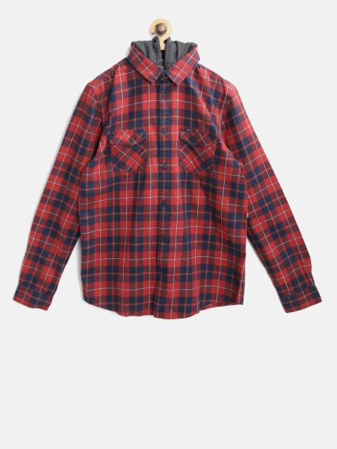 

Pepe Jeans Boys Red & Navy Blue Checked Casual Shirt with Detachable Hood