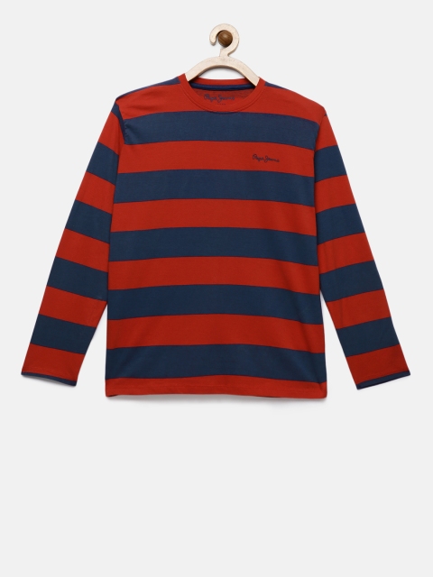 

Pepe Jeans Boys Red & Navy Striped Round Neck T-shirt