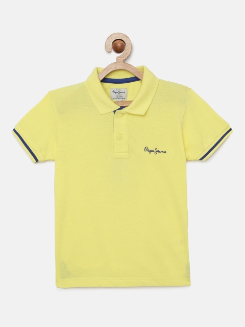 

Pepe Jeans Boys Yellow Solid Pure Cotton Polo Collar T-shirt