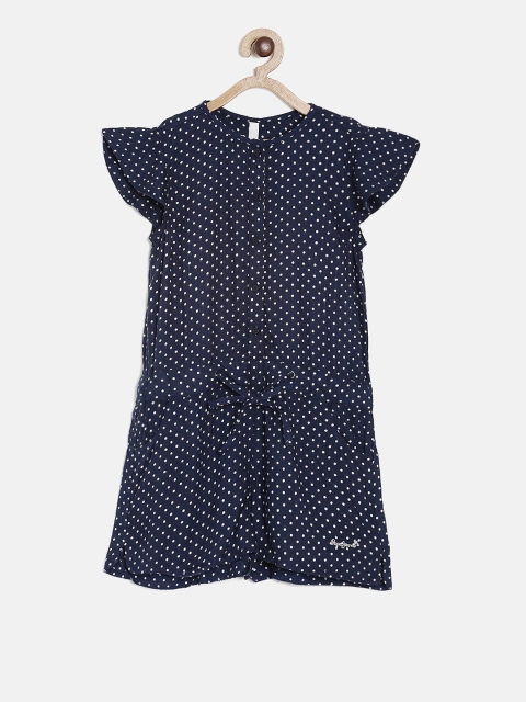 

Pepe Jeans Girls Navy Blue Printed Drop-waist Dress