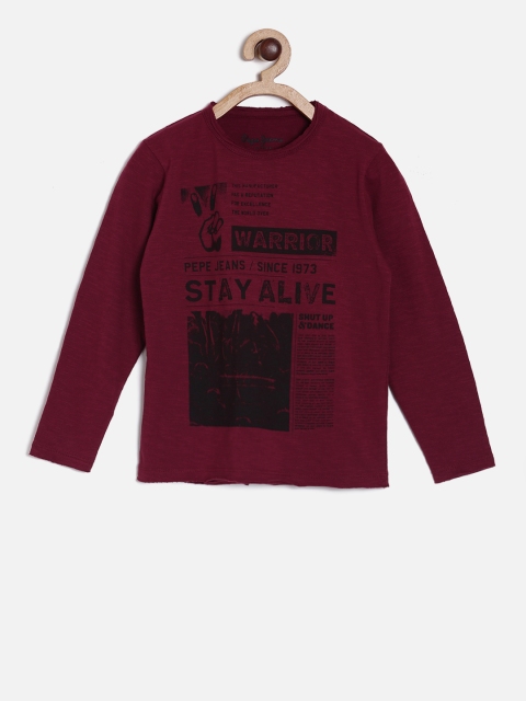 

Pepe Jeans Boys Burgundy Printed Round Neck T-shirt