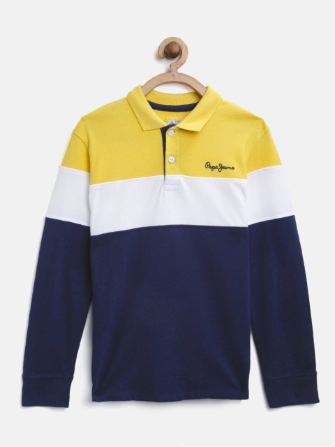 

Pepe Jeans Boys Navy Blue & Yellow Colourblocked Polo Collar T-shirt