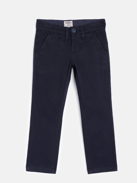 

Pepe Jeans Boys Navy Regular Fit Solid Trousers, Navy blue