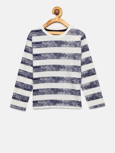 

Pepe Jeans Boys Off-White & Navy Blue Striped Round Neck T-shirt