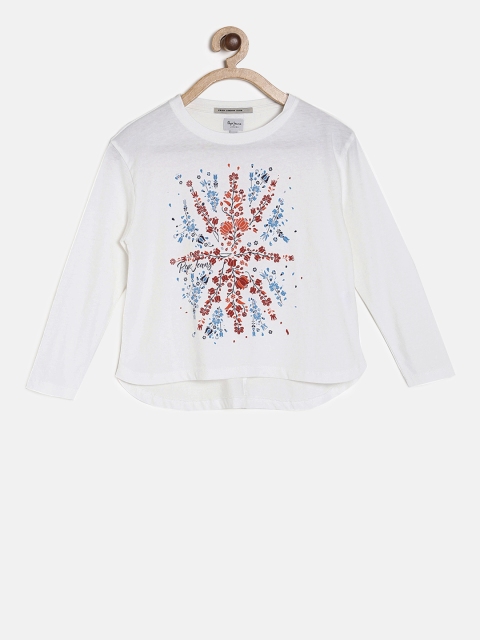 

Pepe Jeans Girls White Printed Round Neck T-shirt