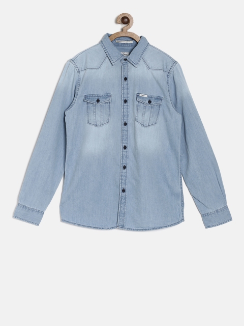 

Pepe Jeans Boys Blue Regular Fit Solid Denim Casual Shirt