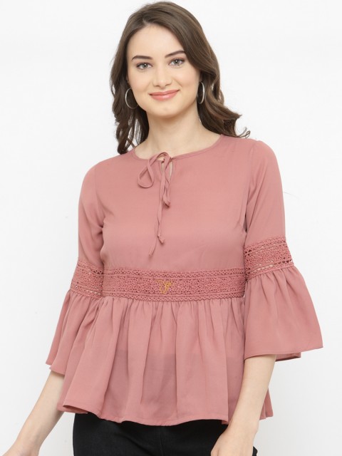 

plusS Women Pink Solid Peplum Top