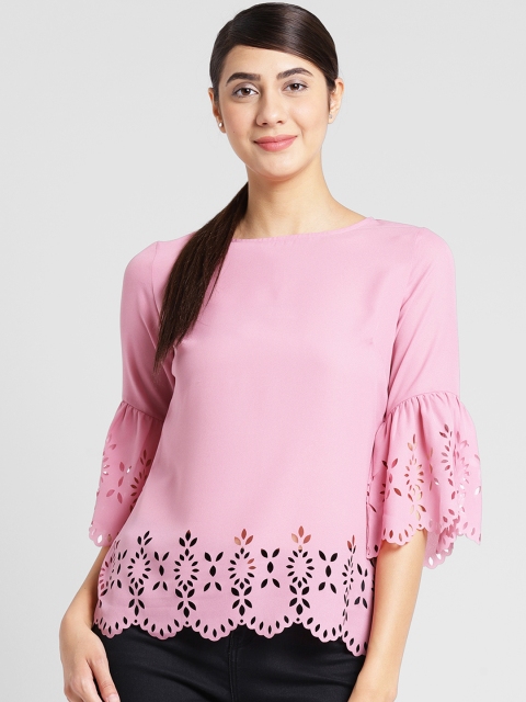 

plusS Women Pink Solid Top with Cut-Outs