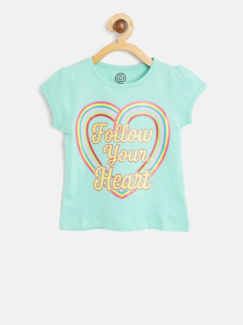 

TAMBOURINE Girls Mint Green Printed Round Neck T-shirt