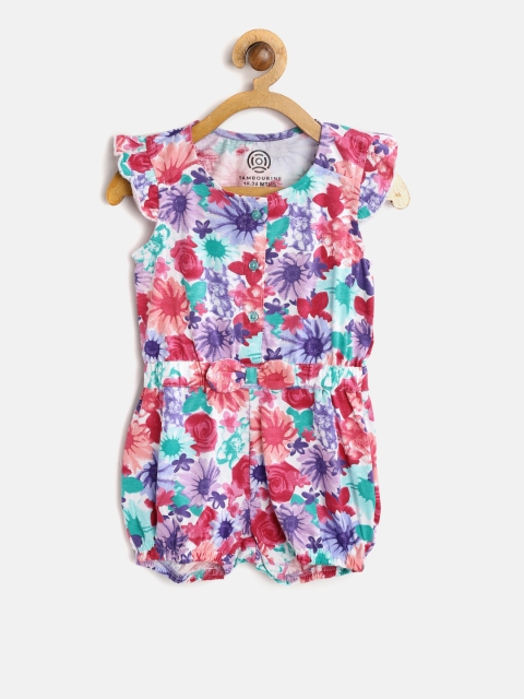 

TAMBOURINE Pink & Green Floral Print Playsuit