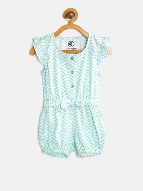 

TAMBOURINE Girls Sea Green & White Printed Playsuit
