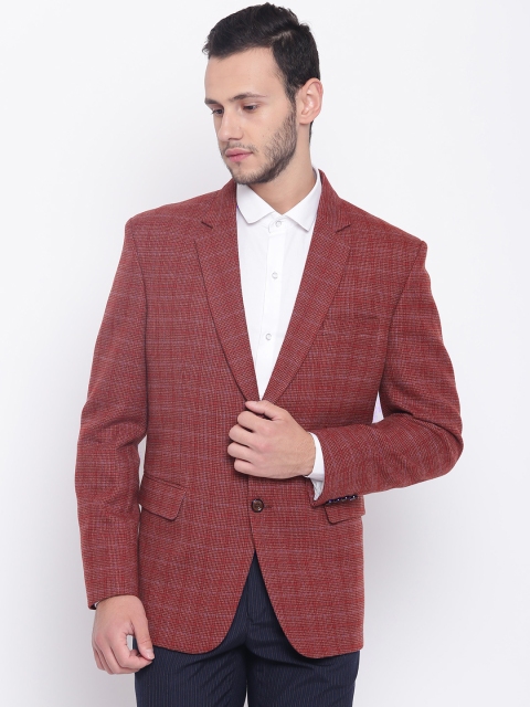 

PLATINUM Studio Rust Red Checked Single-Breasted Regular Fit Smart Casual Blazer