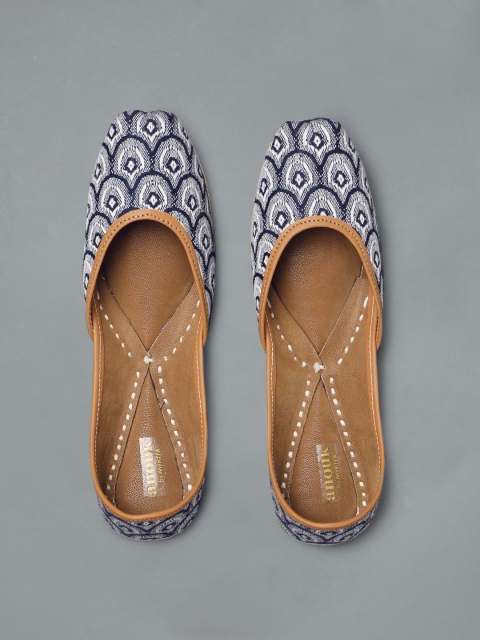 

Anouk Women Navy Blue & White Printed Mojaris
