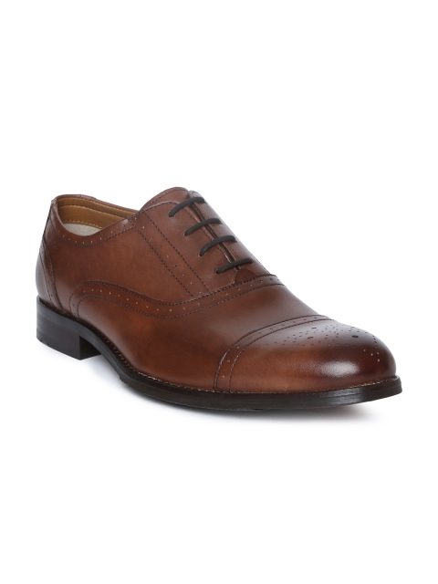 

Ruosh Men Tan Brown Perforated Leather Oxfords