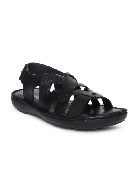 

Ruosh Men Black Leather Comfort Sandals