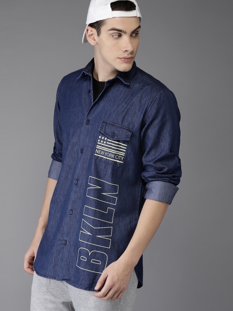 

Moda Rapido Men Blue Regular Fit Printed Chambray Casual Shirt