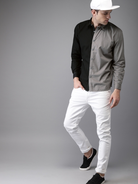 

Moda Rapido Men Black & Grey Regular Fit Colourblocked Casual Shirt