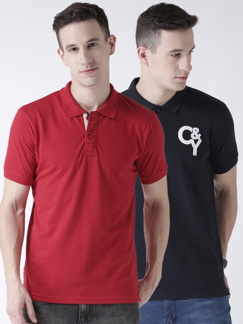 

Club York Men Pack of 2 Solid Polo Collar T-shirts, Navy blue