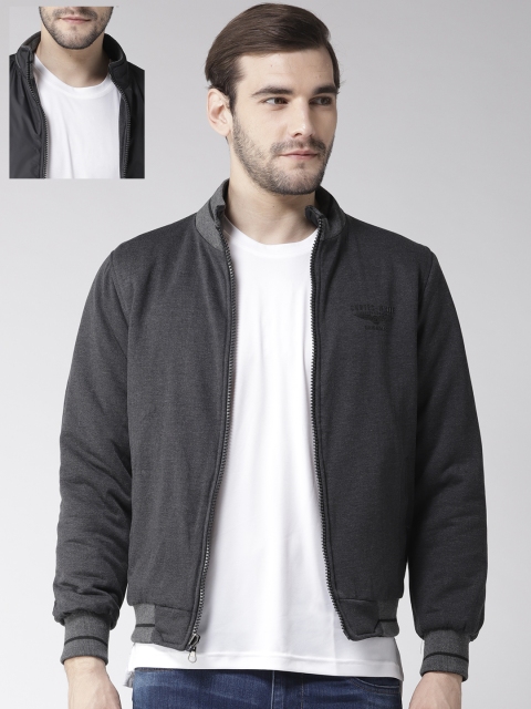 

Fort Collins Men Black & Charcoal Grey Solid Reversible Bomber Jacket