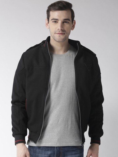

Fort Collins Men Black Solid Bomber Jacket with Detachable Jacket