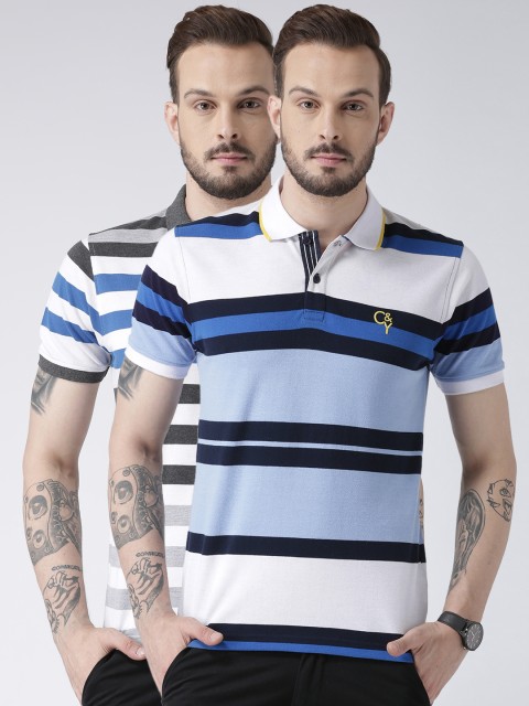 

Club York Men Pack of 2 Striped Polo Collar T-Shirts, White