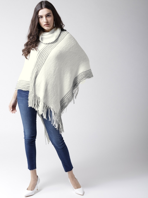 

Fort Collins Women Off-White & Grey Self-Striped Poncho