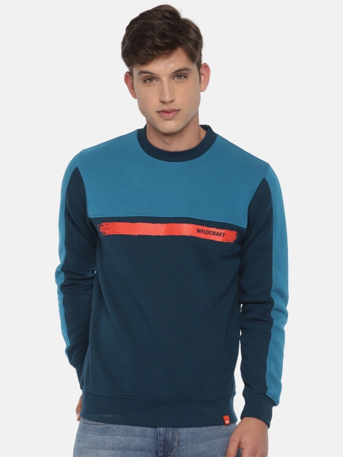 

Wildcraft Men Blue Colourblocked Crew Sweatshirt