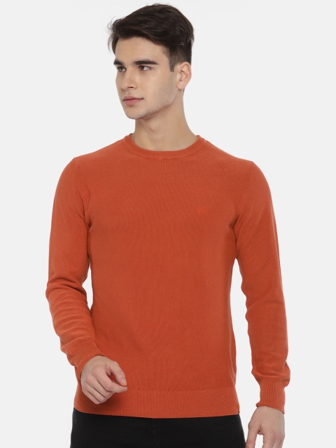 

Wildcraft Men Rust Orange Solid Waffle Crew Sweaters