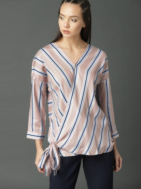 

Roadster Women Beige Striped Wrap Top